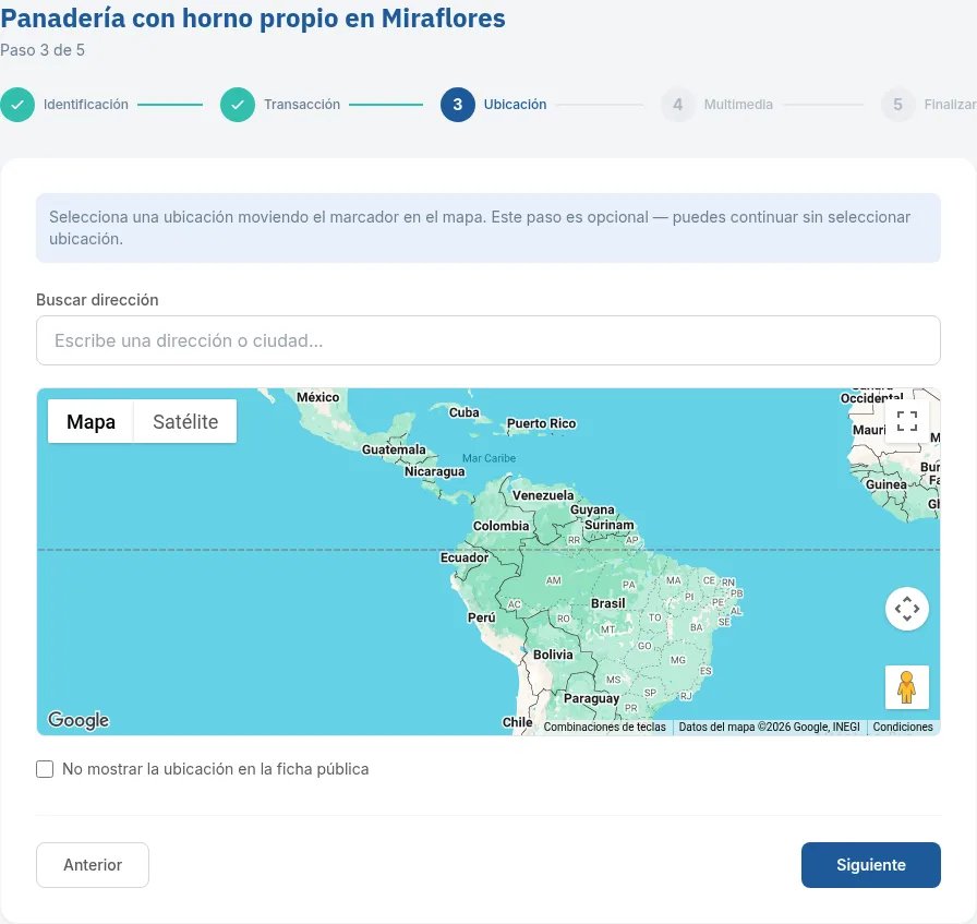 Paso 3: mapa para marcar la ubicación del negocio